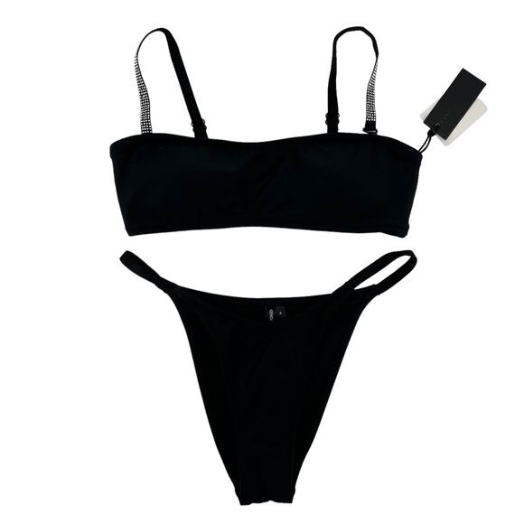 Kendall + Kylie Womens Black Rhinestone Bikini Set Two-Piece Swimsuit Small S - Picture 12 of 12